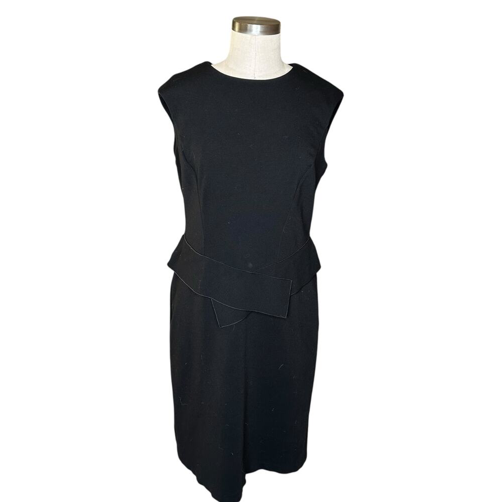 LAFAYETTE 148 Black Peplum Midi Sheath Dress Women's Size Medium LBD Classic
